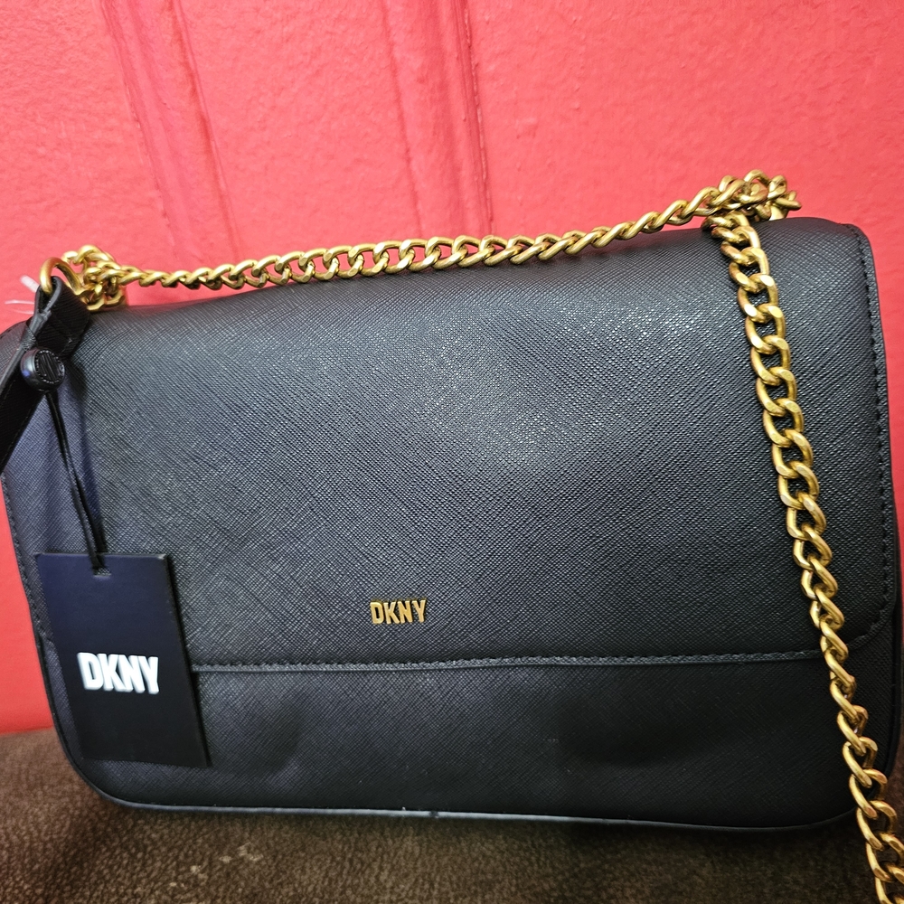 DKNY Black Shoulder Bag with Gold Chain